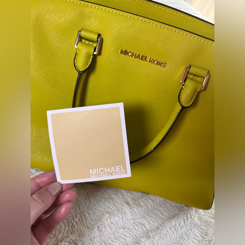 Michael Kors Selma Large Saffiano Leather Satchel Bag Apple Green - Picture 11 of 13